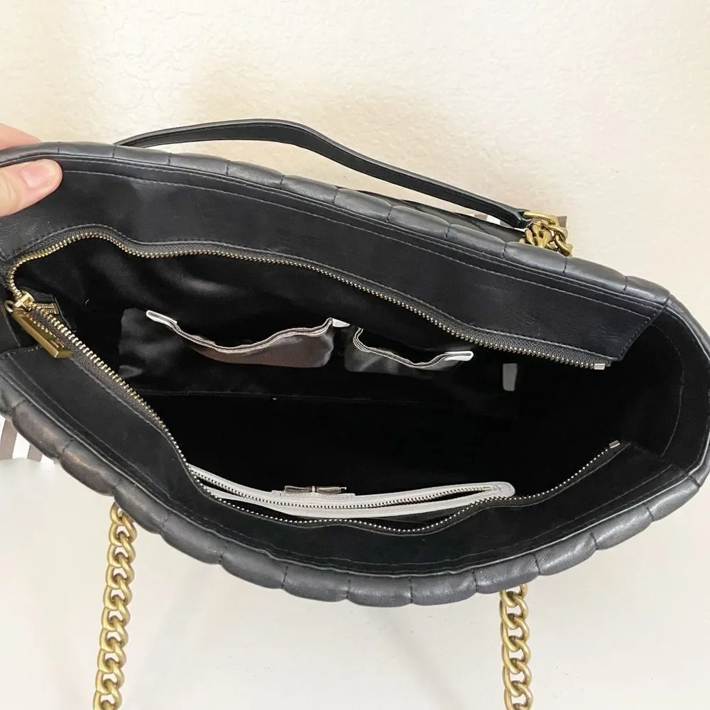 Henri Bendel Black Quilted Laptop Bag with chain handles